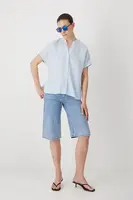 Lněná halenka Medicine modrá barva, hladká