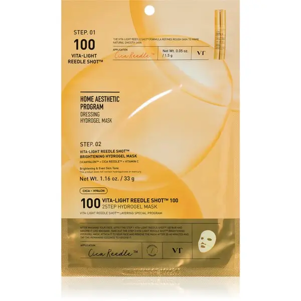 VT Cosmetics Vita-Light Reedle Shot 100 2Step Hydrogel Mask intenzivní hydrogelová maska pro rozjasnění a hydrataci 34.5 g