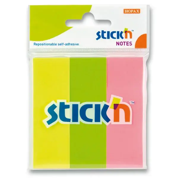 Samolepicí záložky Hopax Stick’n Notes - 76 x 25 mm, 3 × 50 listů, neonové