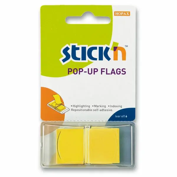 Samolepicí proužky Hopax Stick’n Pop-Up Flags 43 x 25 mm, 50 ks - žluté