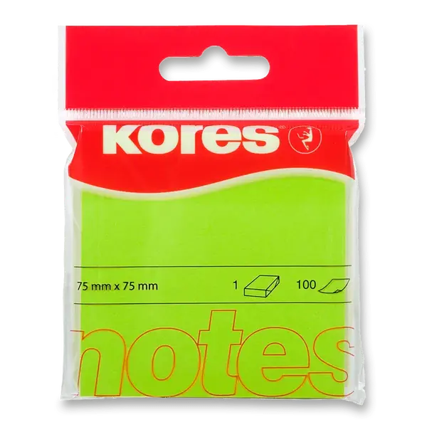 Samolepicí bločky Kores - neonové 75 x 75 mm, 100 listů - zelené