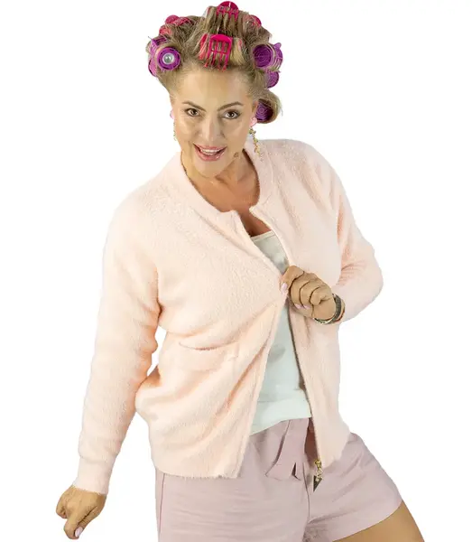 Pri Short cardigan unbuttoned sweater in fluffy knit fabric "COCO CHIC"