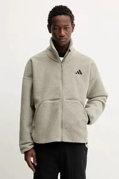 Fleecová mikina adidas City Tech pánská, zelená barva, hladká, KB1199