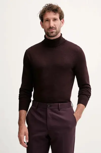 Svetr Lindbergh pánský, hnědá barva, s golfem, 30-80094