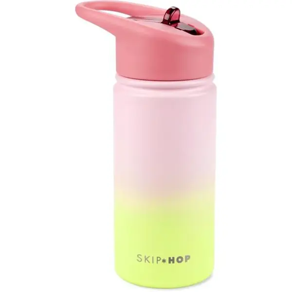 SKIP HOP Láhev s brčkem nerezová Wander - ombré pink, 450ml