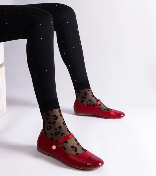 Gemre Red ballerinas with patent toe fastened with Velcro Jaures