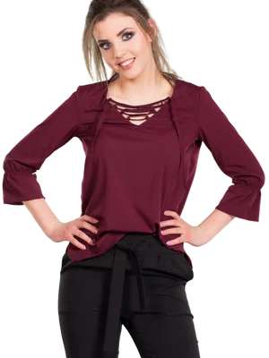 Blouse with lace-up neckline purple