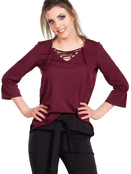 Blouse with lace-up neckline purple