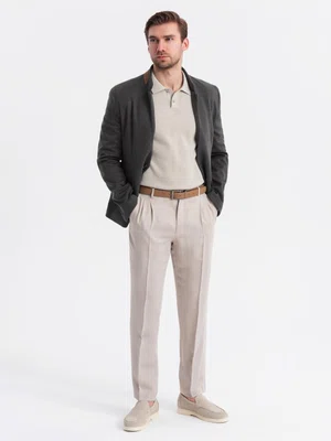 Ombre Men's melange rayon jacket with stand-up collar - black melange