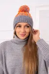 Kesi Dámská čepice s bambulí Abigail K326 šedá+neon orange