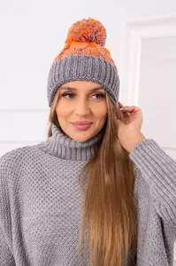 Kesi Dámská čepice s bambulí Abigail K326 šedá+neon orange