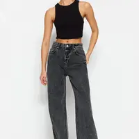 Trendyol Anthracite High Waist Široké džíny s nohavicemi