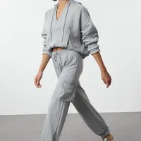 Trendyol Gray Melange Cargo Pocket Elastic Leg Thick Knitted Sweatpants