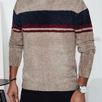 Sweter męski w paski brązowy Dstreet