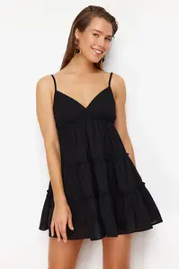 Trendyol Black Mini Woven 100% Cotton Beach Dress