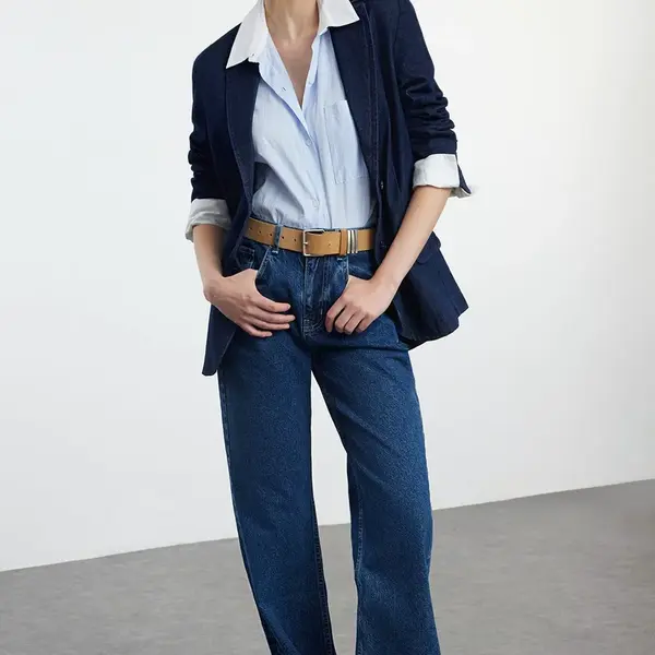 Trendyol Dark Blue High Waist Wide Leg Jeans