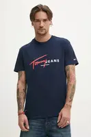 Bavlněné tričko Tommy Jeans tmavomodrá barva, s potiskem, DM0DM20817