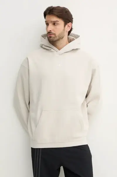 Bavlněná mikina adidas Originals Essential pánská, béžová barva, s kapucí, hladká, JD3299