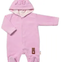 Baby Nellys Semiškový, velurový overal s kapucí Baby Nellys New Bunny, růžový, vel. 74