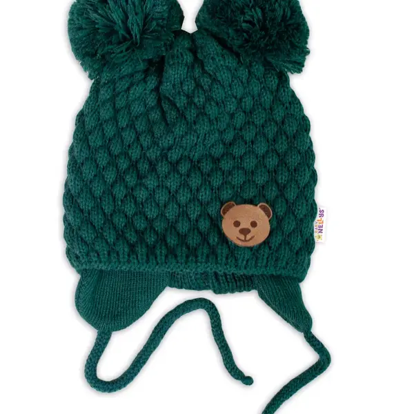 Baby Nellys Zimní pletená čepice Teddy Bear, zelená, 68/80