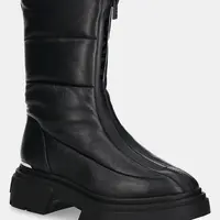 Kožené kotníkové boty Dkny Fiza dámské, černá barva, na plochém podpatku, lehce zateplené, K4419113