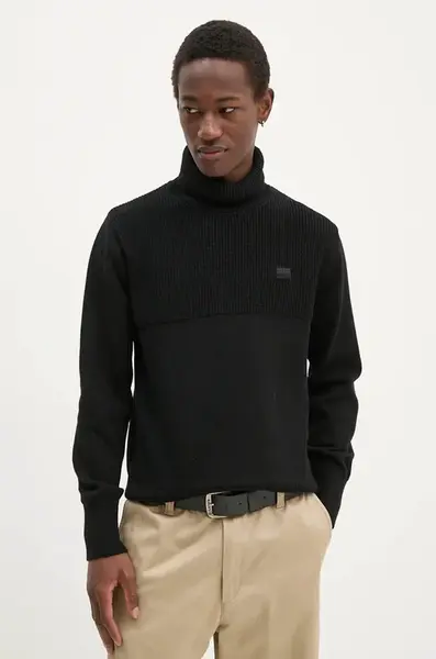 Bavlněný svetr G-Star černá barva, s golfem, D25151-C868