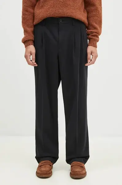 Kalhoty s příměsí vlny Norse Projects Benn Relaxed Cotton Wool Twill Pleated Trouser