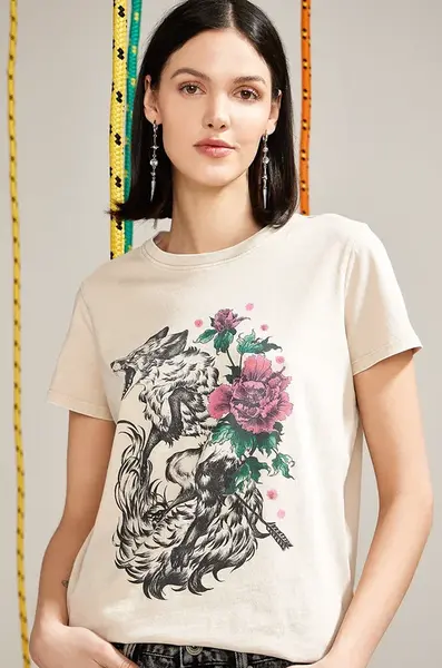 Bavlněné tričko Medicine béžová barva