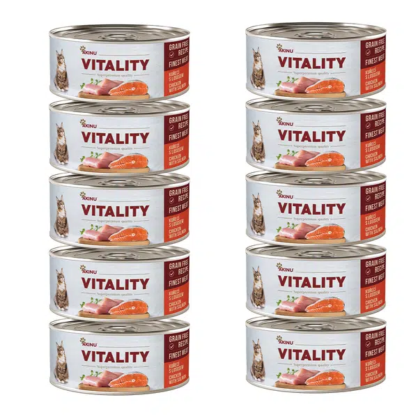 Akinu VITALITY Kuřecí & losos konzerva pro kočky 10 x 70 g