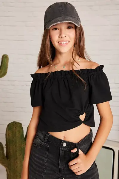 Dětské bavlněné tričko Mayoral černá barva, španělský výstřih, 6028