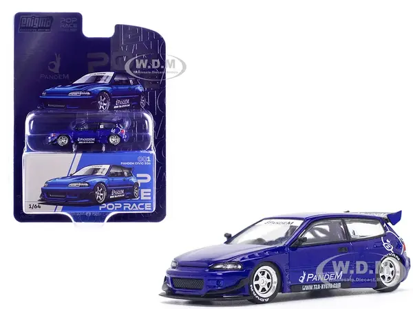Pandem Civic EG6 RHD (Right Hand Drive) Blue Metallic "Enigma Exclusive Edition" 1/64 Diecast Model Car by Pop Race