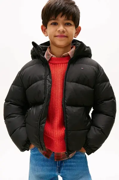 Dětská péřová bunda Tommy Hilfiger černá barva, KB0KB10091