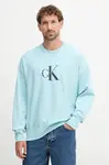 Mikina Calvin Klein Jeans pánská, tyrkysová barva, s potiskem, LV04RD234G