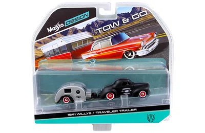 1941 Willys Matt Black and Traveler Trailer Tow & Go 1/64 Diecast Model by Maisto