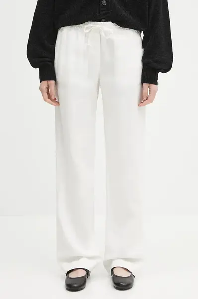 Lněné kalhoty Samsoe Samsoe HOYS bílá barva, medium waist, F23900002