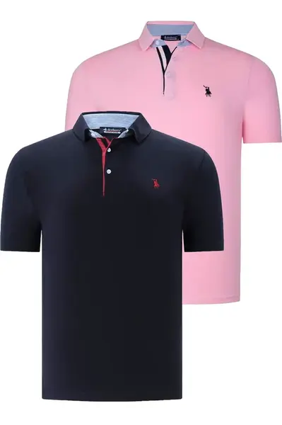 DUAL SET T8582 DEWBERRY MENS T-SHIRT-NAVY BLUE-PINK