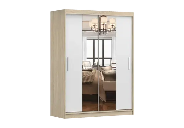 Šatní skříň Vista 01 Barva korpusu: Dub - sonoma, Dveře: Bílá mat / zrcadlo