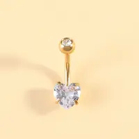304 Stainless Steel Clear Cubic Zirconia Heart Curved Barbell Belly Rings