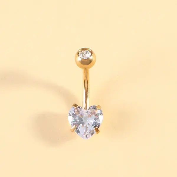 304 Stainless Steel Clear Cubic Zirconia Heart Curved Barbell Belly Rings