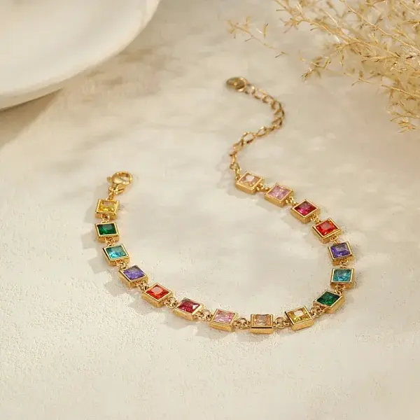 304 Stainless Steel Pave Colorful Cubic Zirconia Tennis Bracelets for Women