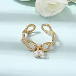 304 Stainless Steel Micro Pave Cubic Zirconia Open Cuff Rings for Women