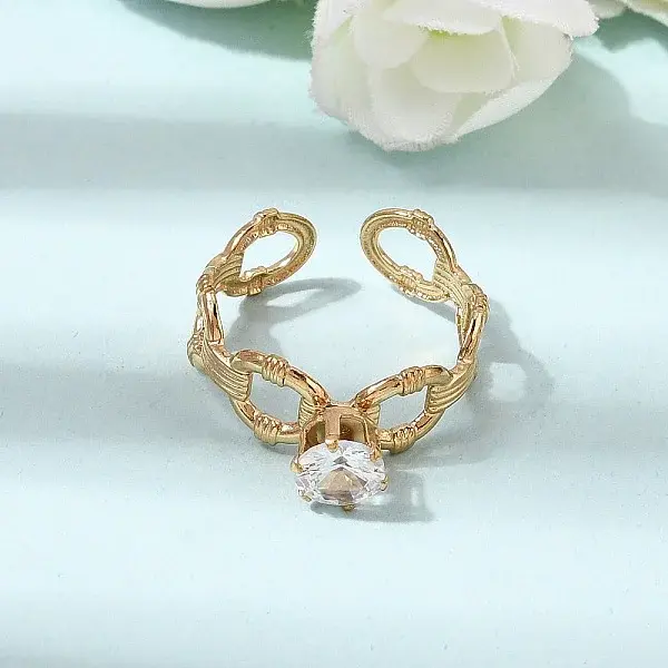 304 Stainless Steel Micro Pave Cubic Zirconia Open Cuff Rings for Women