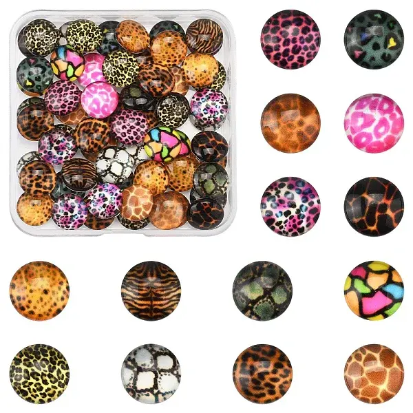 60Pcs Animal Skin Printed Glass Cabochons