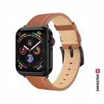 Swissten řemínek pro Apple Watch kožený 42 / 44 / 45 / 49 mm, hnědá (černá spona a černé poutko)