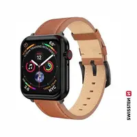 Swissten řemínek pro Apple Watch kožený 42 / 44 / 45 / 49 mm, hnědá (černá spona a černé poutko)