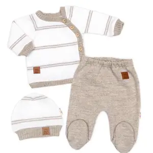Baby Nellys Pletená sada s jemným proužkem 3D, lux, béžová/bílá, 62