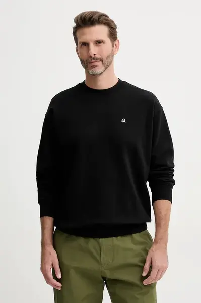 Bavlněná mikina United Colors of Benetton pánská, modrá barva, hladká, 342ZU1093