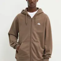 Mikina Dickies SUMMERDALE ZIP THROUGH pánská, hnědá barva, s kapucí, hladká, DK0A4YQA