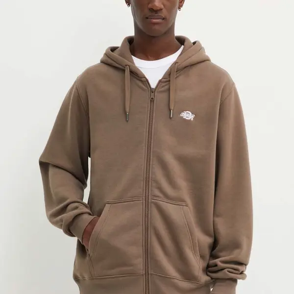 Mikina Dickies SUMMERDALE ZIP THROUGH pánská, hnědá barva, s kapucí, hladká, DK0A4YQA
