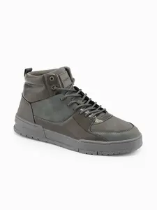 Ombre Men's high boots sneakers with shiny elements - brown